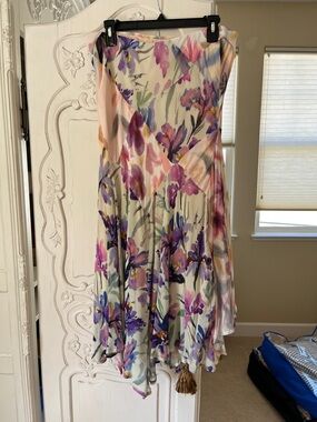 Anthropologie Watercolor Floral High-Low Midi Dress in Purple and Cream